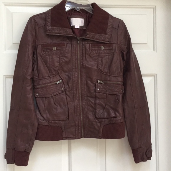 Faux Leather Burgundy Jacket Size Medium - Picture 2 of 3